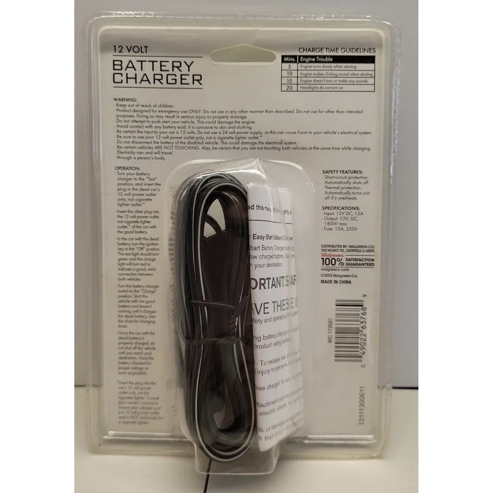 12 Volt Car Battery Charger Plug-in Easy Set Up‎ Starts Car In 5-10 Minutes NEW